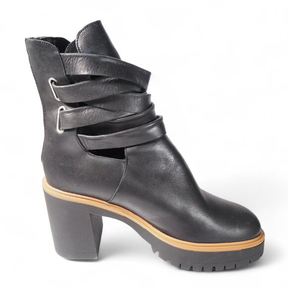 Free People Jesse Cutout Platform Chunky Heel Boots Women's 9/39.5 Black Leather - Picture 7 of 12